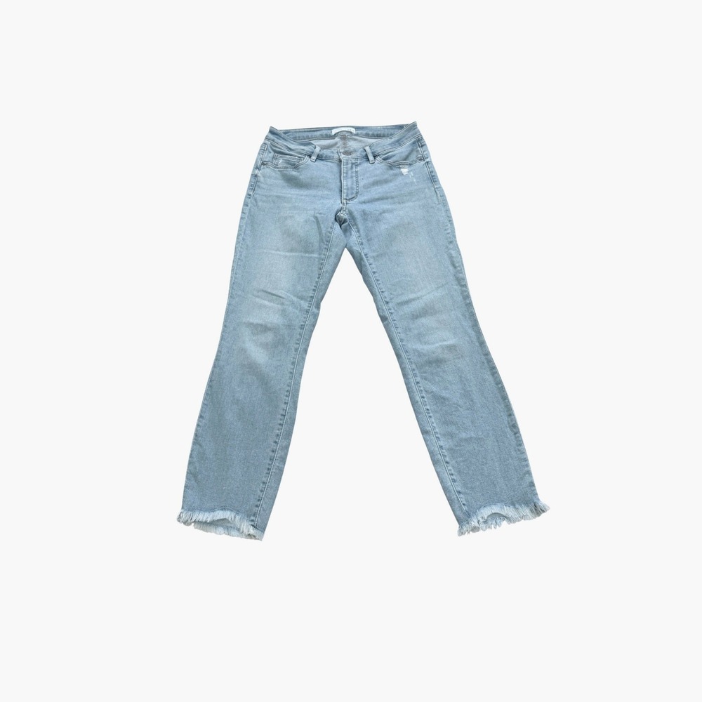 LOFT Curvy Skinny Crop Jeans Womens 26/2 Light Blue Frayed Hem Distressed